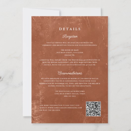 Terracotta Talavera Mexican QR Code Wedding Einladung (Rückseite)