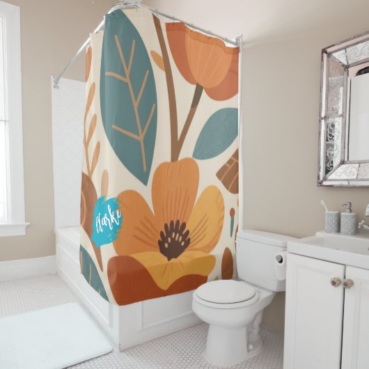 Terracotta & Teal Autumn pattern Duschvorhang (Beispiel)