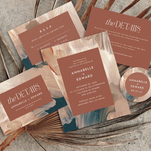 Terracotta teal painterly modern stylish wedding