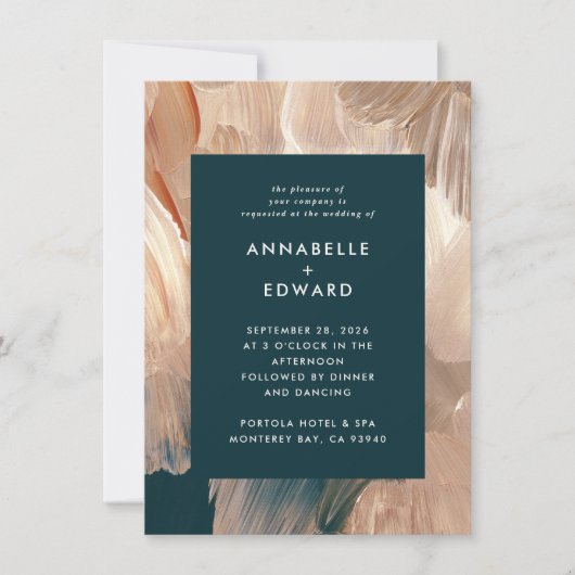 Terracotta teal painterly modern stylish wedding einladung (Vorderseite)
