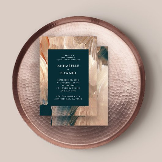 Terracotta teal painterly modern stylish wedding einladung