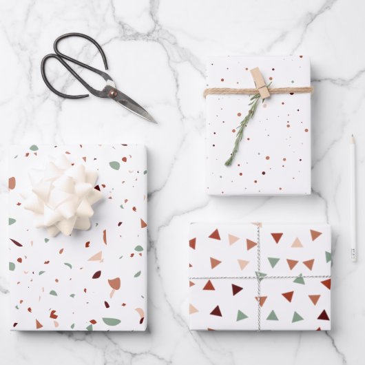 Terracotta Terrazzo Dreiecke & Punkte Moderne Geschenkpapier Set (Vorderseite)