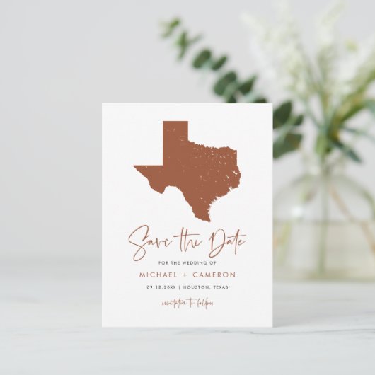 Terracotta Texas Staat Karte QR-Code Save the Date (Stehend Vorderseite)