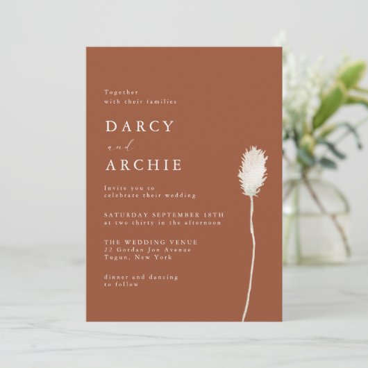Terracotta Thistle Wedding Einladung (Stehend Vorderseite)
