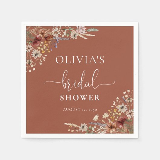 Terracotta Tiny Wildblume Brautparty Serviette (Vorderseite)