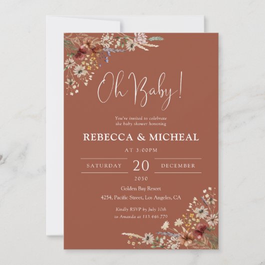 Terracotta Tiny Wildblume Kinderdusche Einladung (Vorderseite)