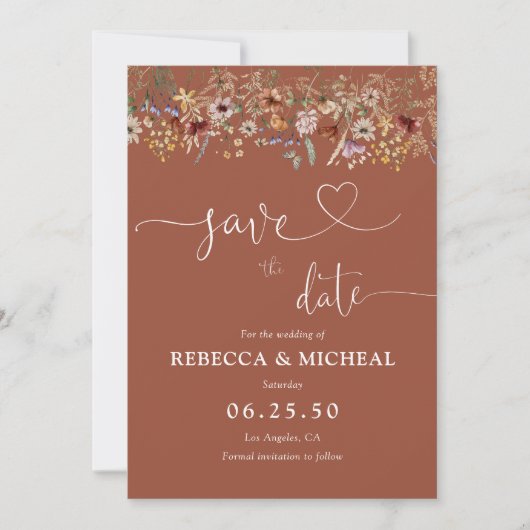Terracotta Tiny Wildblume Save the Date Karte (Vorderseite)