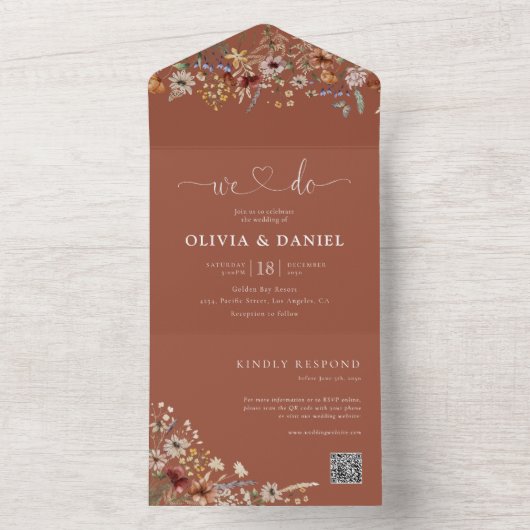 Terracotta Tiny Wildblume Wedding All In One Einladung (Innen Boden)
