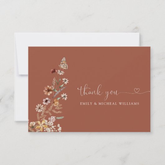 Terracotta Tiny Wildblume Wedding Flat Dankeskarte (Vorderseite)
