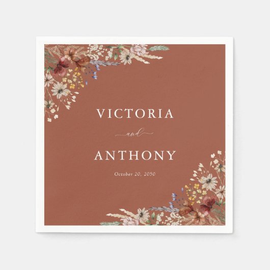 Terracotta Tiny Wildblume Wedding Napkins Serviette (Vorderseite)