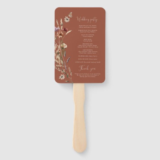 Terracotta Tiny Wildblume Wedding Program Fächer (Rückseite)