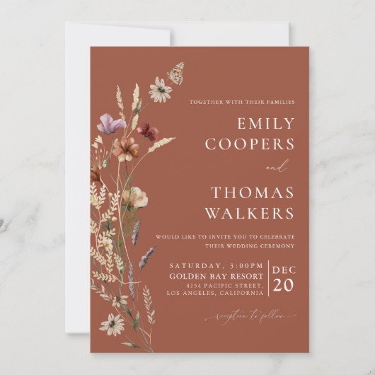 Terracotta Tiny Wildblume Wedding Zeremonie Einladung (Vorderseite)
