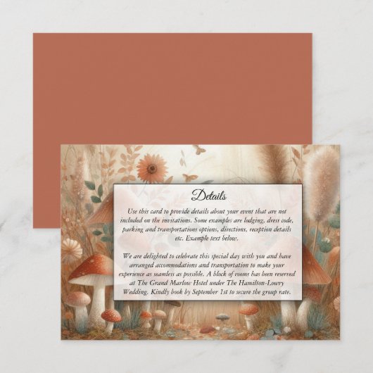 Terracotta Toadstool Magic Wedding Begleitkarte (Vorne/Hinten)