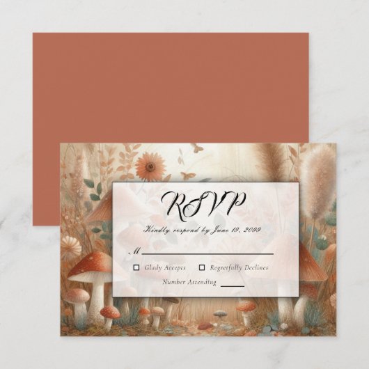 Terracotta Toadstool Magic Wedding RSVP Karte (Vorne/Hinten)