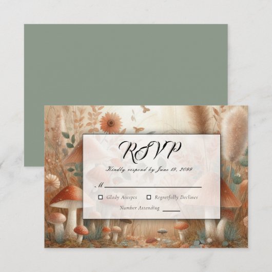 Terracotta Toadstool Magic Wedding RSVP Karte (Vorne/Hinten)