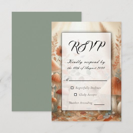 Terracotta Toadstool Magic Wedding RSVP Karte (Vorne/Hinten)