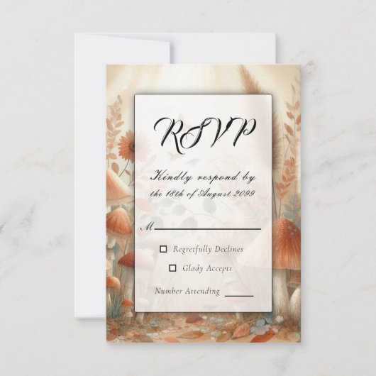 Terracotta Toadstool Magic Wedding RSVP Karte (Vorderseite)