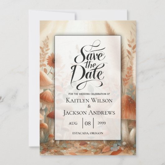 Terracotta Toadstool Magic Wedding Save The Date (Vorderseite)