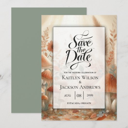 Terracotta Toadstool Magic Wedding Save The Date (Vorne/Hinten)