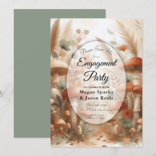 Terracotta Toadstool Woodland Magic Engagement  Einladung (Vorne/Hinten)