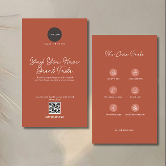 Terracotta Tumbler Care Card with QR Code and Logo Visitenkarte