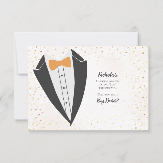 Terracotta Tuxedo Ring Bearer Confetti Vorschlag Einladung (Vorderseite)