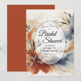 Terracotta Twilight and Navy Blooms Brautparty Einladung