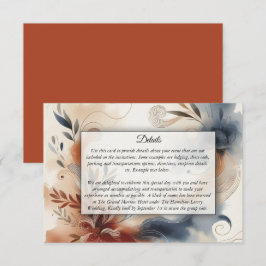 Terracotta Twilight und Navy Blooms Hochzeit Begleitkarte