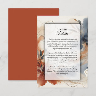 Terracotta Twilight und Navy Blooms Hochzeit Begleitkarte