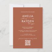 Terracotta Typografie Script Foto QR Code Wedding Einladung (Vorderseite)