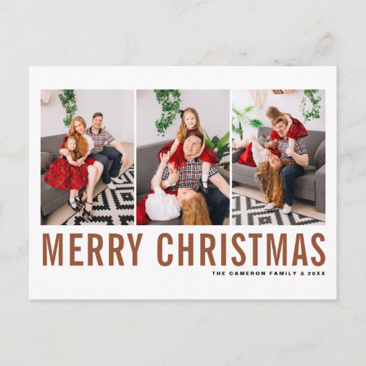 Terracotta Typografie Weihnachtsfotografie Collage Postkarte (Vorderseite)