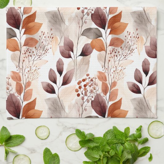 Terracotta- und Burgundy-Herbstlaube | Boho Autumn Geschirrtuch (Gefaltet)