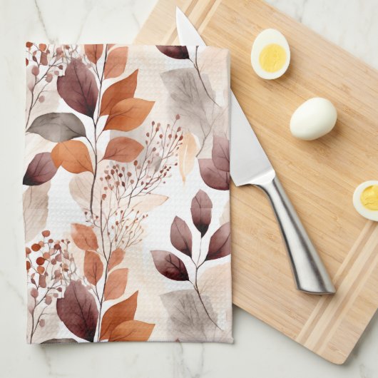 Terracotta- und Burgundy-Herbstlaube | Boho Autumn Geschirrtuch (Viertel Falte)