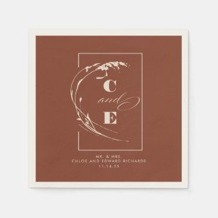 Terracotta und Ecru Modern Wedding Monogram Serviette