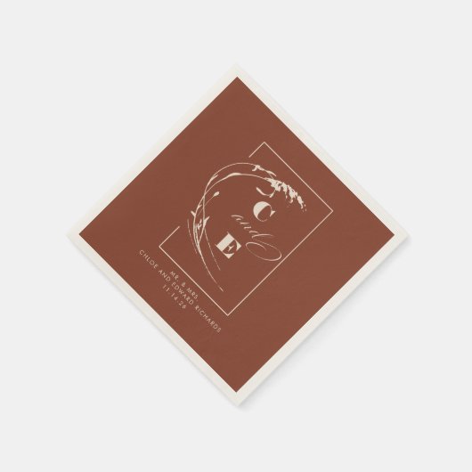 Terracotta und Ecru Modern Wedding Monogram Serviette (Ecke)