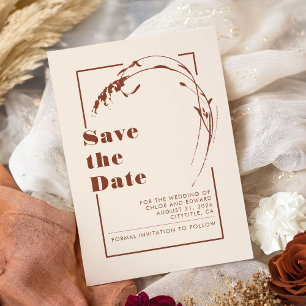 Terracotta und Ecru Save the Date Minimalistisch