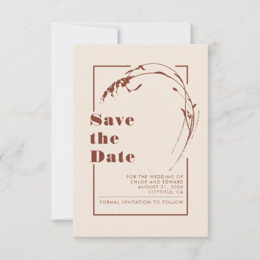 Terracotta und Ecru Save the Date Minimalistisch (Vorderseite)