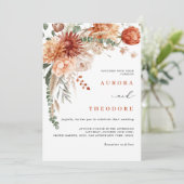 Terracotta und Emerald Green Rustic Floral Wedding Einladung (Stehend Vorderseite)