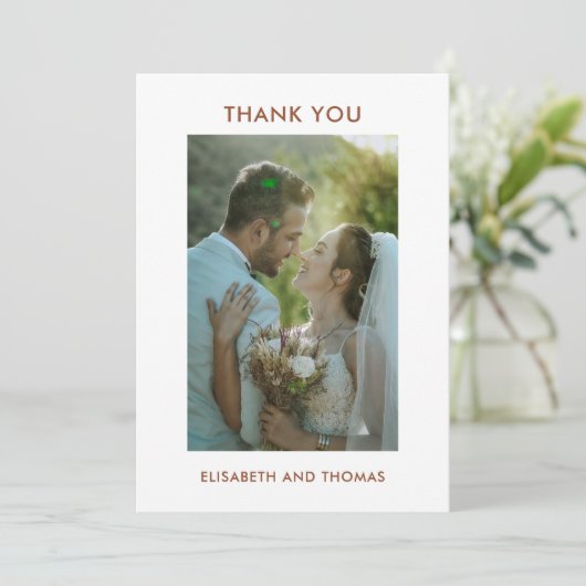 Terracotta und Foto Dankeskarte (Stehend Vorderseite)