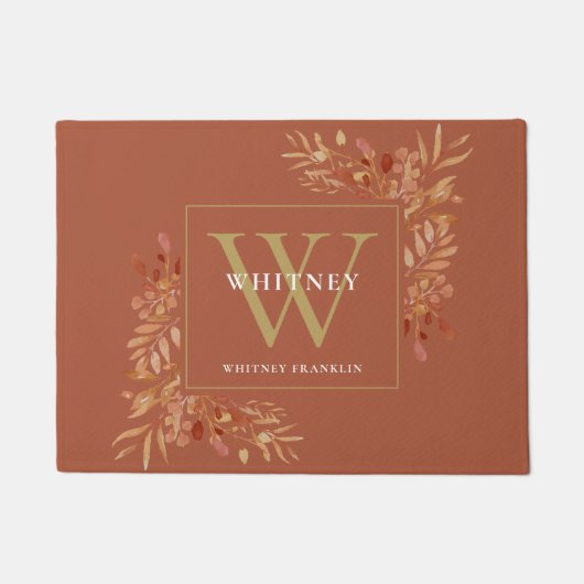 Terracotta und Gold Monogram, rustikal Fußmatte (Vorderseite)