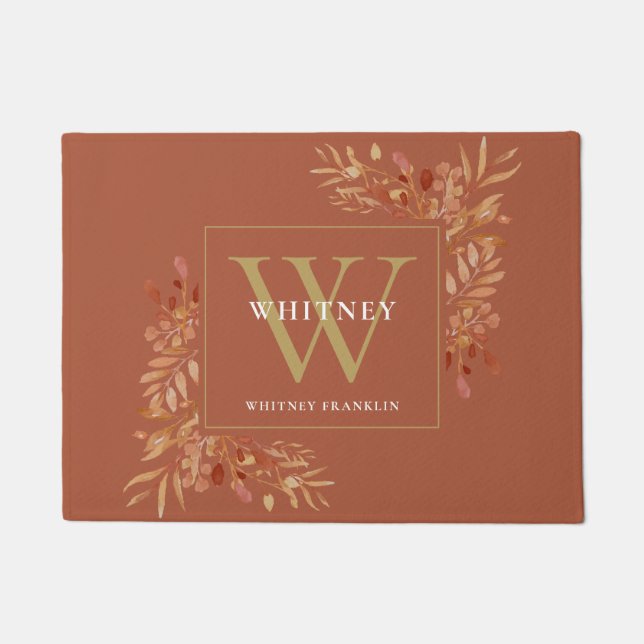 Terracotta und Gold Monogram, rustikal Fußmatte (Vorderseite)