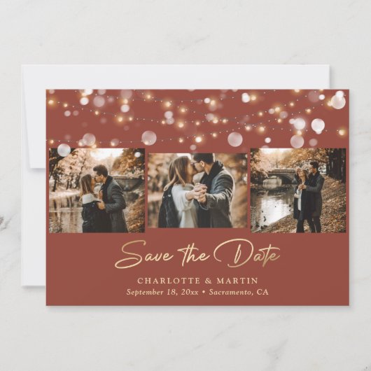 Terracotta und Gold Wedding 4 Foto Save the Date (Vorderseite)