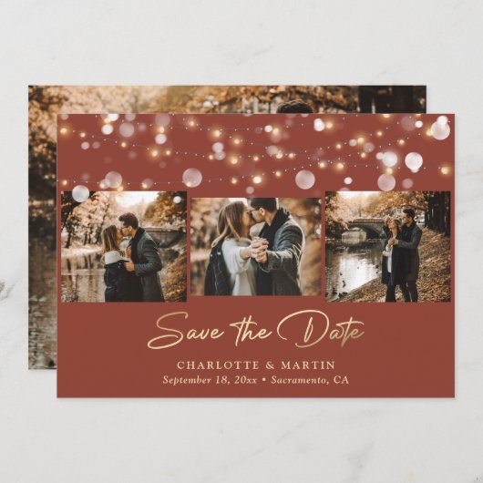 Terracotta und Gold Wedding 4 Foto Save the Date (Vorne/Hinten)