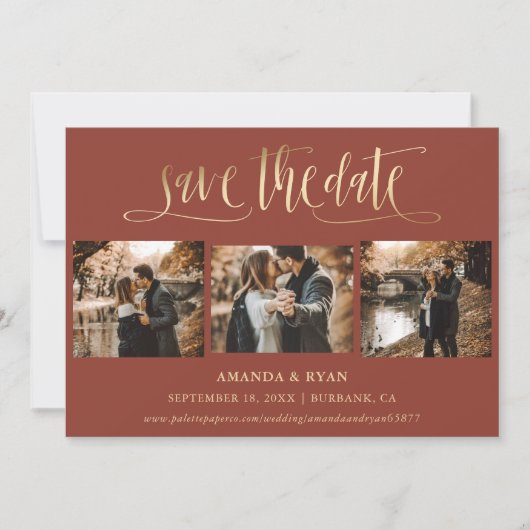 Terracotta und Gold Wedding 4 Foto Save the Date (Vorderseite)