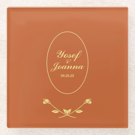 Terracotta und Goldhochzeit Glasuntersetzer (Vorderseite)
