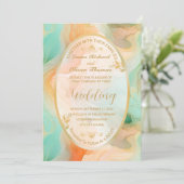 Terracotta und Jade Marble Wedding Einladung (Stehend Vorderseite)