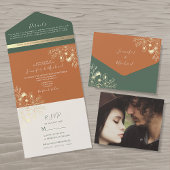 Terracotta und Olive Green Wedding All In One Einladung