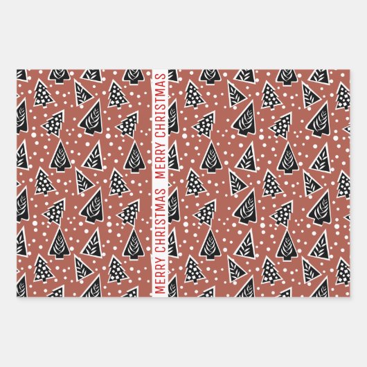 Terracotta und schwarz Mergende Weihnachtsbäume Ur Geschenkpapier Set (Vorderseite 3)