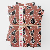 Terracotta und schwarz Mergende Weihnachtsbäume Ur Geschenkpapier Set (Beispiel)