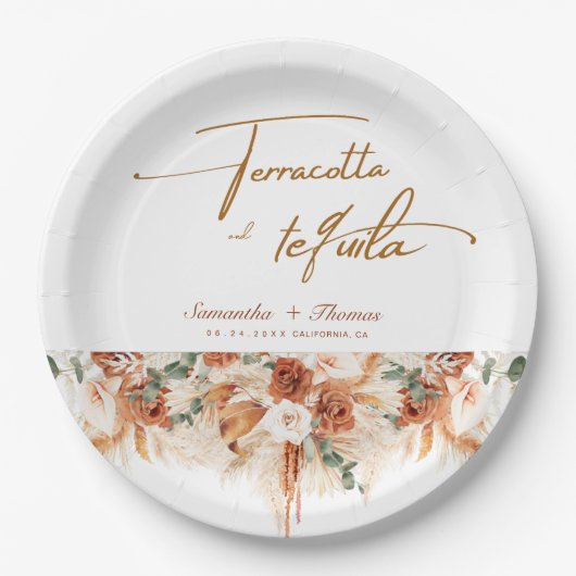 Terracotta und Tequila Bright Pampas Wedding Pappteller (Vorderseite)
